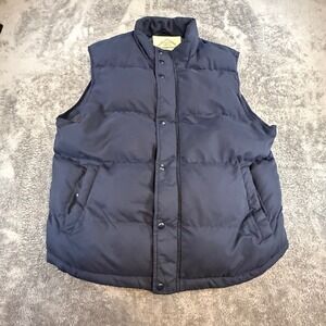 St Johns Bay Mens Navy Blue Puffer Vest Large Full Zip Snap Pockets Quilted L